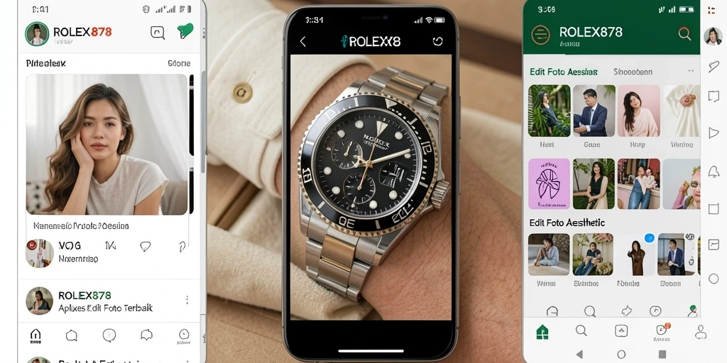 Antarmuka pengguna yang menarik dari aplikasi ROLEX878 untuk edit foto aesthetic.