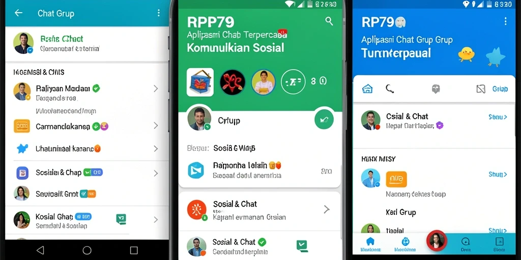 Tampilan antarmuka pengguna aplikasi Chat Grup RP79 yang menarik dan modern.